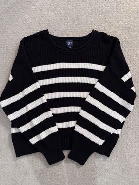 Gap Womens XXL Striped Oversized Knit Sweater Roll Neck Chunky Fisherman Coastal